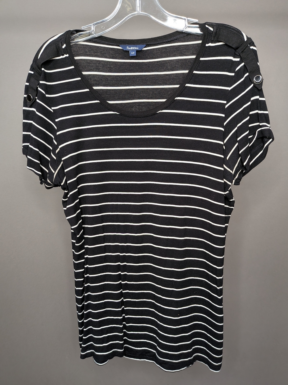 Reitmans Black & White Striped Short Sleeve Top